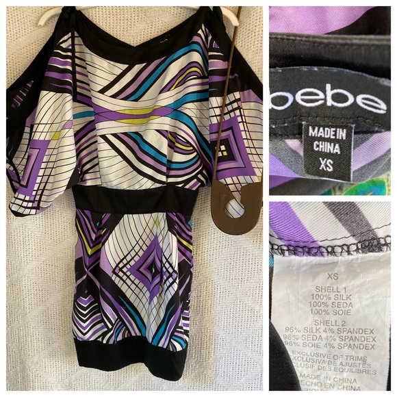 Bebe Geometric Print Silk Dress - Picture 3 of 7